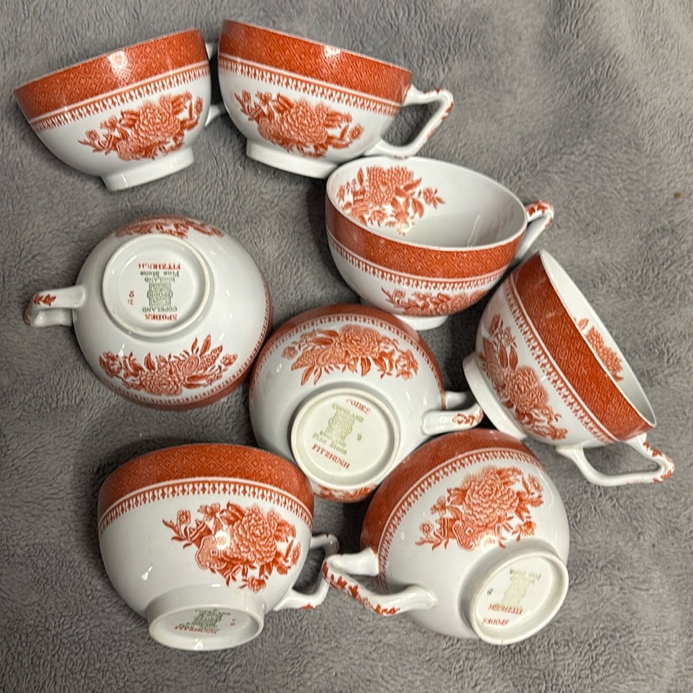 Spode Fitzhugh red Finestone tea cups set of eight